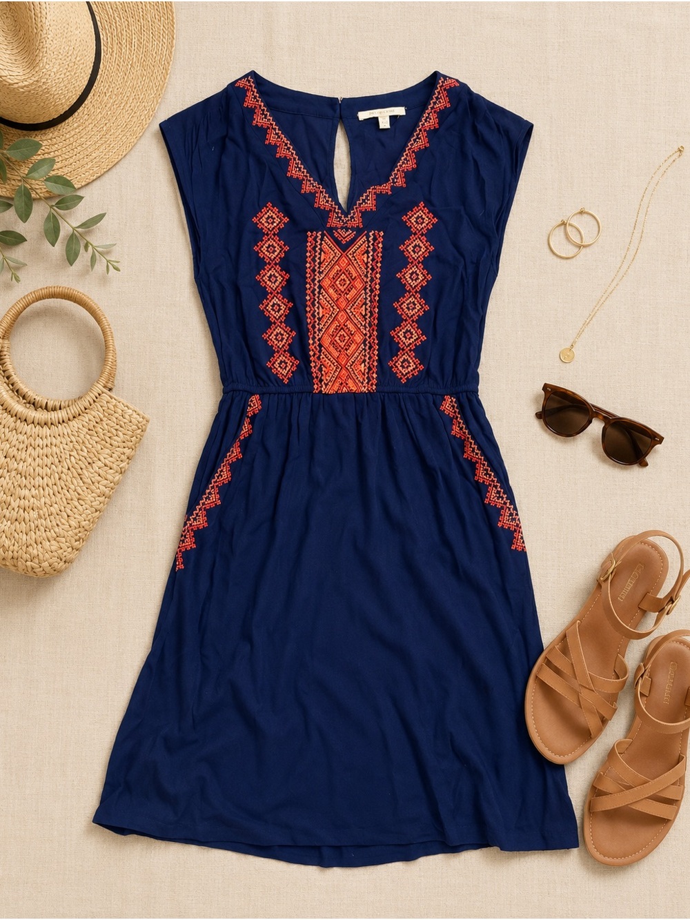 Skies Are Blue Anthropologie Navy Embroidered Detail Dress